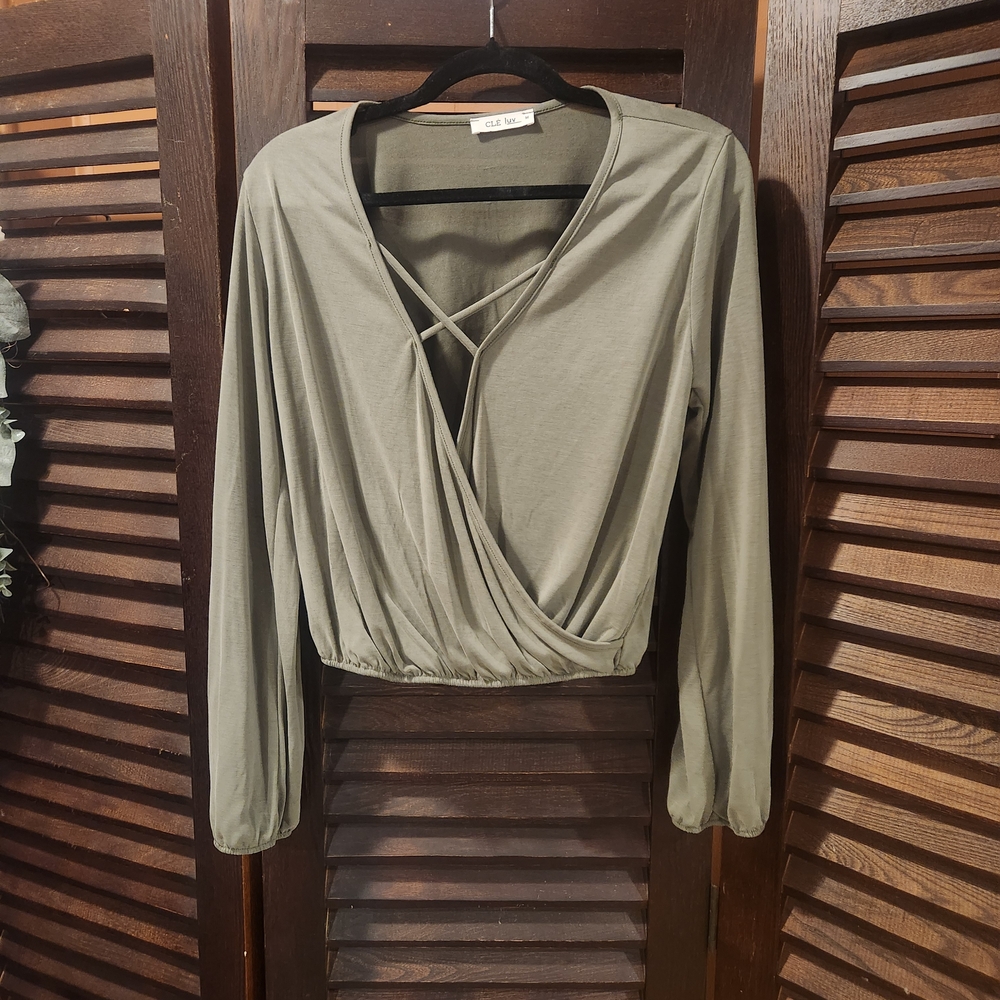 Olive Green Crisscross Wrap Blouse